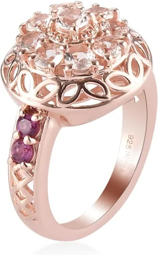 Vista 3 de Femme Luxe 1.42 GTW Anillo redondo de morganita y granate rodolita para mujer en oro rosa de 18 quilates chapado en ley 925 (tamaño 7), Metal