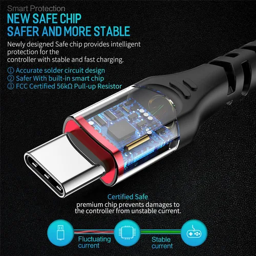 Vista 3 de Cable de carga para controlador PS5 – Paquete de 2 cables de datos tipo C a USB A de 10 pies, cable de sincronización de alta velocidad