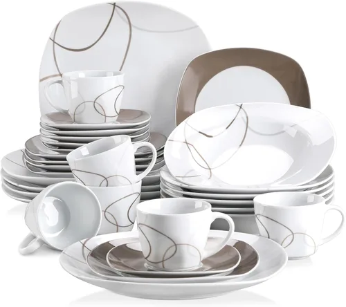 Vista 23 de VEWEET Annie - Vajilla de porcelana para 6 personas, 30 piezas, con platos y tazones, incluyendo cena, postre, sopa, tazas y platillos