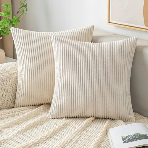 Vista 10 de EMEMA Fundas de Cojines Decorativos de Pana Suave a Rayas Cuadradas, Fundas de Almohadas de Primavera para Sofá, Dormitorio, Silla, Automóvil 16 x