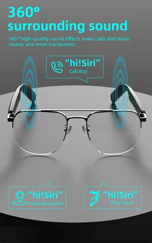 Vista 5 de Xmenha Gafas Bluetooth inteligentes para hombres Altavoz de audio Gafas Bluetooth Auriculares con altavoces Smart Glass azul diente gafas de sol