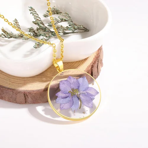 Vista 89 de Forget-Me-Not and Queen Anne's Lace Pressed Wildflower Necklace Birth Month Real Flower Necklace Gold/Silver Pressed Flower Jewelry