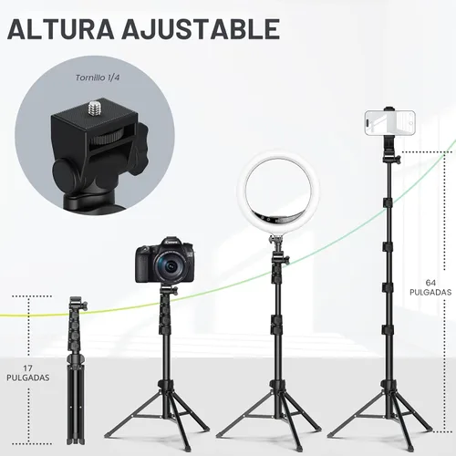 Vista 2 de Liphisy Trípode de 64 pulgadas para teléfono celular y cámara, trípode para teléfono con control remoto y soporte para teléfono, robusto y estable