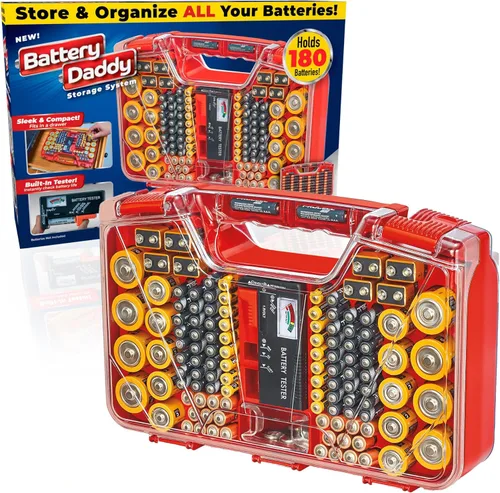 Vista 11 de Ontel Battery Daddy - Estuche organizador y de almacenamiento con probador, almacena y protege hasta 180 baterías, doble cara, diseño duradero