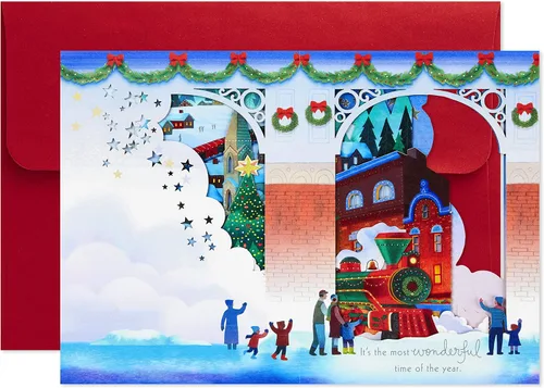 Vista 5 de Hallmark Paper Wonder - Tarjeta de Navidad desplegable (tren de Navidad)