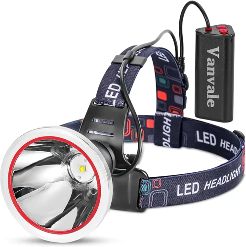 Vista 7 de Linterna frontal LED recargable de alta potencia, IPX4 impermeable con cargador, lámpara de caza de larga duración para correr, pesca, campamento