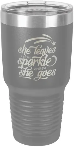 Vista 16 de SHE LEAVES A LITTLE SPARKLE WHEREVER SHE GOES Vaso negro de 30 onzas con popote y tapa superior deslizante Taza de viaje de acero inoxidable