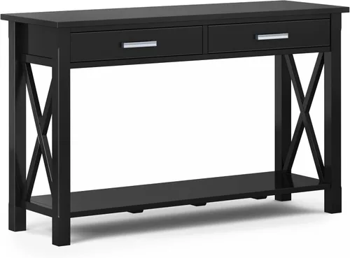 Vista 24 de SIMPLIHOME Kitchener - Mesa auxiliar cuadrada de madera maciza de 21 pulgadas de ancho, color marrón Contemporary accent table with X-design, a