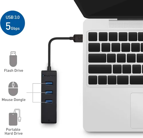 Vista 4 de Cable Matters Hub USB 4 en 1 con Ethernet, compatible con red Gigabit (USB 3.0 Hub Ethernet) con red 10/100/1000Mbps, 3 puertos USB de 5 Gbps