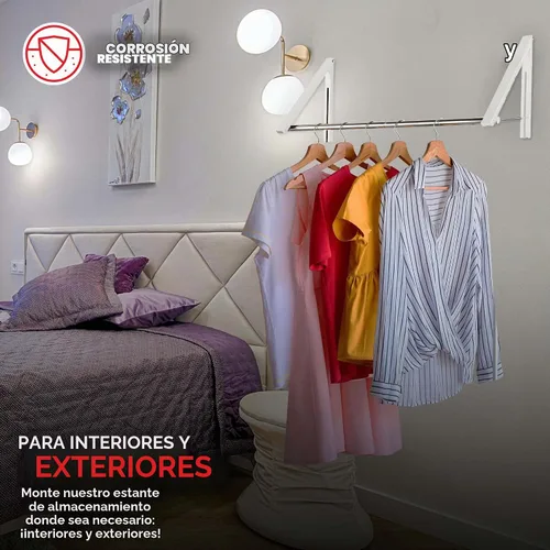 Vista 7 de Estante Doblado Plegable para Ropa con Barra Extensible, Perchero Retráctil de Pared para Secador de Ropa, Barra de Secado Colgante, Pequeños Blanco