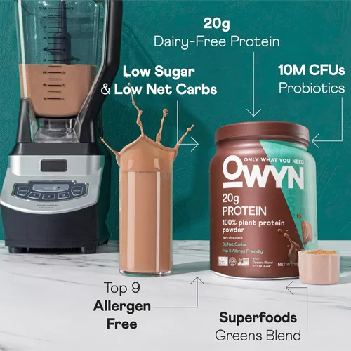 Vista 5 de OWYN Only What You Need Proteína en polvo a base de plantas, chocolate negro, 1.17 libras