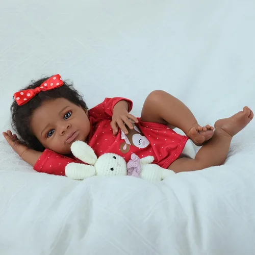 Vista 3 de SCOM Muñecas Reborn de bebé niña negra - Muñeca recién nacida africana americana realista de 20 pulgadas, cuerpo suave y pesado con aspecto