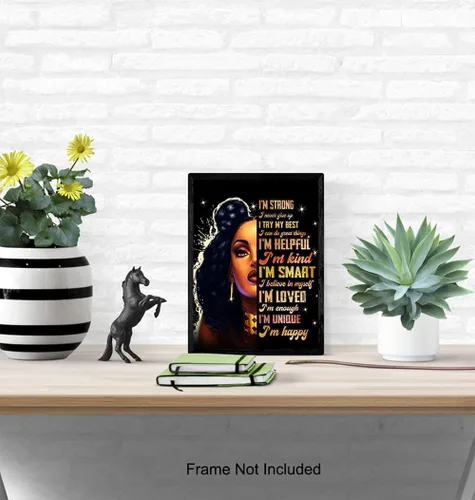 Vista 5 de Empowered Black Women Afro American Wall Art - Citas motivacionales positivas inspiradoras - Decoración del hogar con afirmaciones positivas "I Am