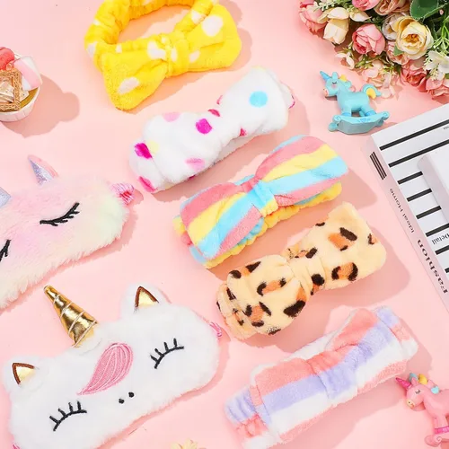 Vista 3 de Hanaive 24 piezas de suministros para fiestas de pijamadas, incluyen 12 máscaras de ojos de unicornio y 12 diademas para el pelo con pajarita