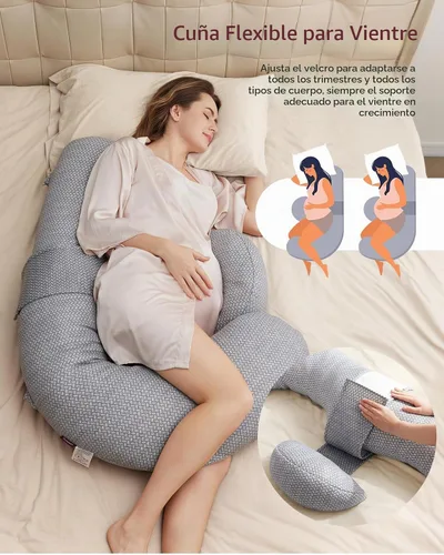 Vista 5 de Momcozy Almohadas de embarazo, original en forma de F, con cubierta de capa de aire, color gris