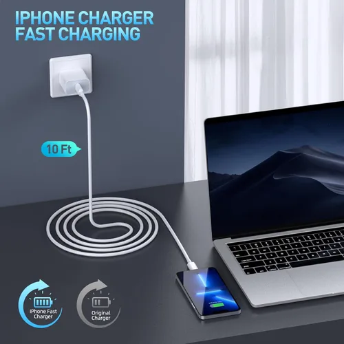 Vista 2 de Cargador rápido para iPhone, cargador de iPhone de carga rápida [certificado Apple MFi], paquete de 3 cargadores de Apple, USB C, bloque de carga