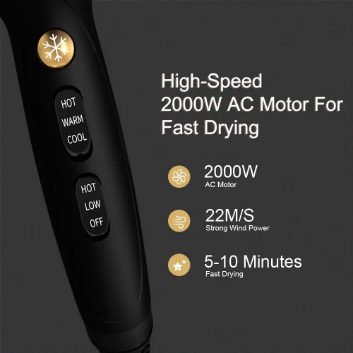 Vista 6 de JINRI Secador de pelo – Secador de pelo de alta velocidad CA negativo iónico de alta velocidad para salón y uso personal – Potente, con difusor