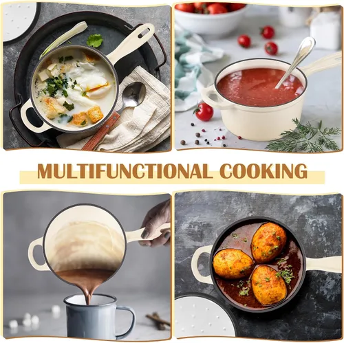 Vista 6 de E-far Sartén de hierro fundido esmaltado con tapa, cacerola de horno holandés de 1 cuarto de galón, mini olla para cocinar, hervir, saludable