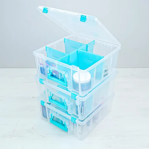 Vista 7 de ArtBin Super Satchel Caja de Compartimento Doble Profundo - Almacenamiento de Arte con 8 Compartimentos Extraíbles, Cierre Inteligente para Aqua
