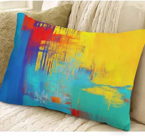 Vista 3 de EKOBLA Fundas de almohada abstractas de acuarela rectangulares oblongas Diseño de arte digital moderno y brillante Elemento de algodón y lino