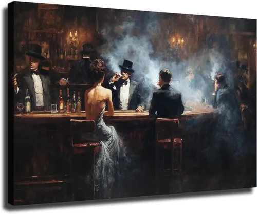 Vista 11 de CIDLNMY Póster de lienzo de la época de la Prohibición Speakeasy, póster vintage de la vida nocturna de los años 1920, arte de pared para salón