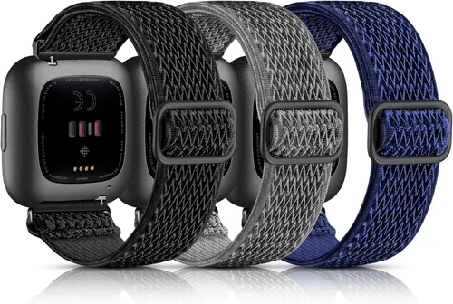 Vista 13 de Maledan Paquete de 3 correas elásticas compatibles con Fitbit Versa 2 bandas para mujeres y hombres, correas elásticas ajustables de nailon