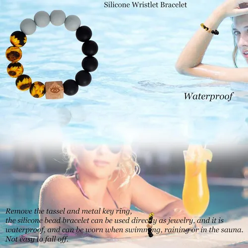 Vista 5 de BIHRTC - Pulserallavero para enganchar las llaves del auto, brazalete con cuentas de silicona para mujer