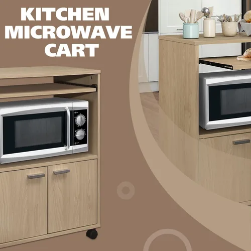 Vista 2 de Kings Brand Furniture Byron - Armario de microondas con almacenamiento y estante superior extraíble, carrito de almacenamiento de cocina de 2