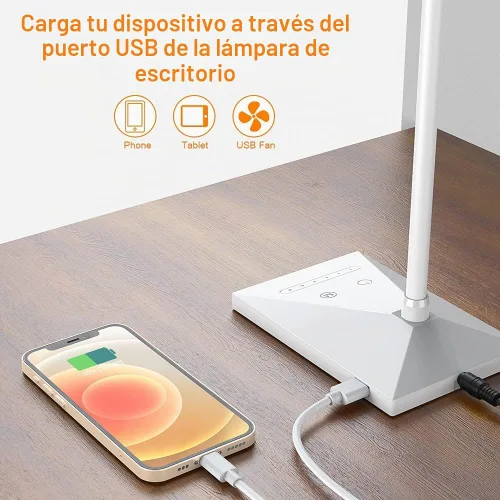 Vista 5 de Vansuny Lámpara de escritorio LED con puerto de carga USB, cuidado de los ojos, 5 modos de color, 6 niveles de brillo, control táctil, cuello