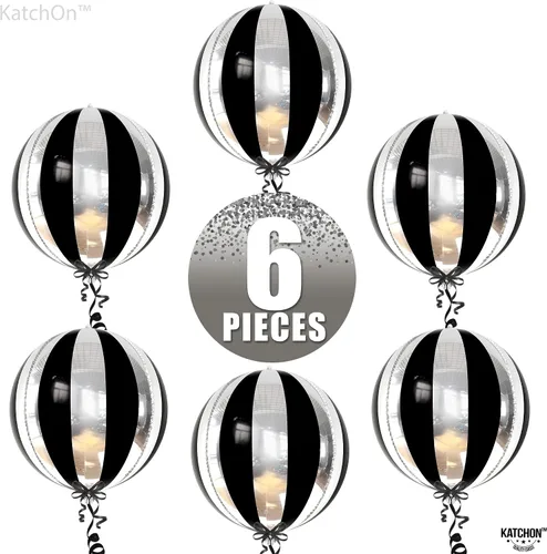 Vista 8 de Katchon, Globos grandes de color negro y plateado, 22 pulgadas, paquete de 6, globos a rayas para decoraciones de fiesta en negro y plateado