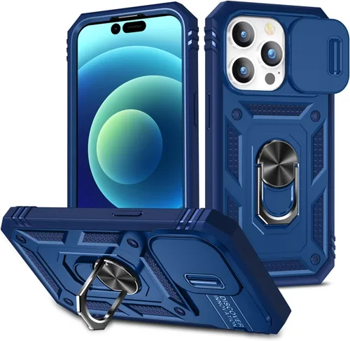 Vista 8 de Fetrim Funda para iPhone 14 Pro Max, Funda de teléfono con soporte de anillo de rotación para Apple iPhone 14 Pro Max - Negro