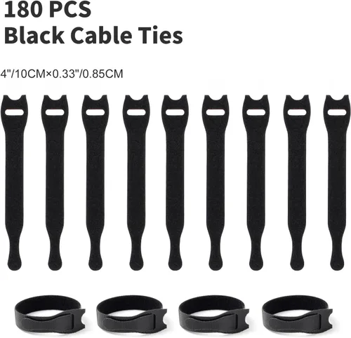 Vista 4 de OneLeaf Bridas de cables reutilizables, correas de gestión de cables negros