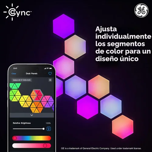 Vista 4 de Cync GE Dynamic Effects - Luces LED hexagonales inteligentes con WiFi que cambian de color, paneles de luz de pared para decoración de habitación