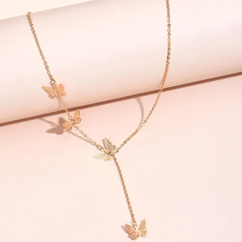 Vista 5 de Atiptu Gargantilla de mariposa dorada para mujer, gargantilla de clavícula, cadena en capas, colgantes, accesorios para el cuello, joyería de moda