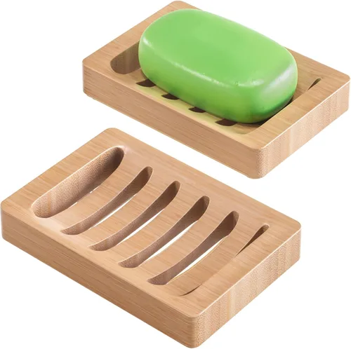 Vista 9 de AmazerBath Soporte para jabón, jabonera de bambú, jabonera de madera, paquete de 2 soportes de bambú para jabón, jaboneras para jabón de barra