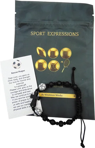 Vista 4 de Westmon Works Juego de pulseras de fútbol con dije de bola y tarjeta de oración Deluxe Sports Expressions Series Set, Madera, No es una piedra