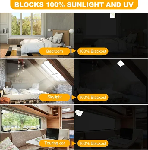 Vista 4 de Persianas opacas para ventana de dormitorio, 157 x 57 pulgadas, 100% opacas, película de papel, cortinas opacas portátiles de viaje, cortinas opacas