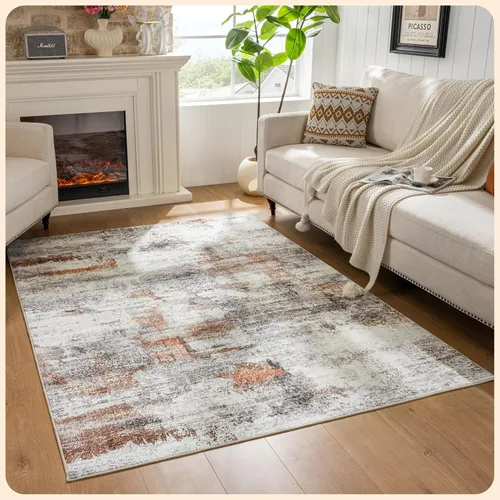 Vista 190 de Istana Alfombra larga antideslizante de 2.5 x 8 para el hogar, para pasillo y cocina, lavable, sedosa y suave al tacto, elegante, color azul y marfil