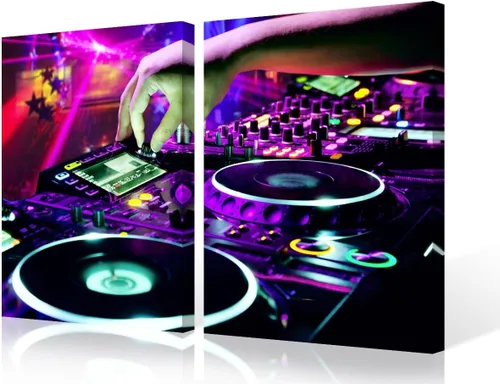 Vista 60 de Lienzo decorativo para pared, diseño de DJ Music Mixes the Track HD impreso en pinturas, 2 piezas, imágenes abstractas para sala de estar, obra