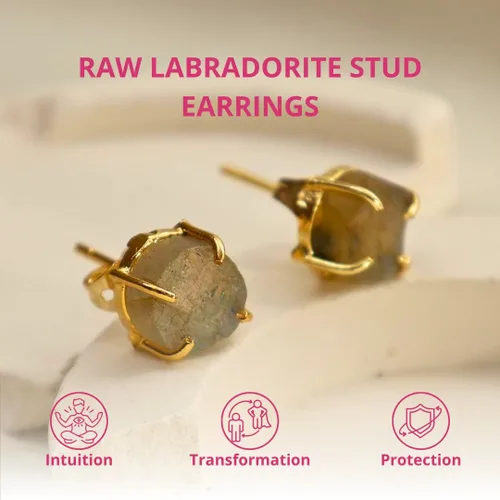 Vista 36 de Gempires Natural Raw Prong Setting Stud Earrings, 8-10 mm Crystals Earring, Handmade Jewelry, Gift for Her