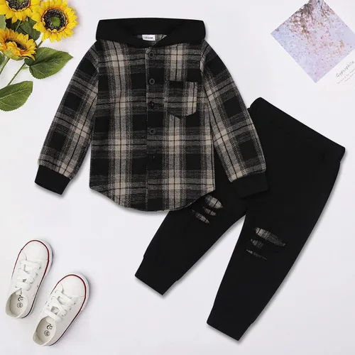 Vista 3 de Conjunto de ropa para bebés y niños pequeños, camisa con capucha y pantalones deportivos para otoño e invierno