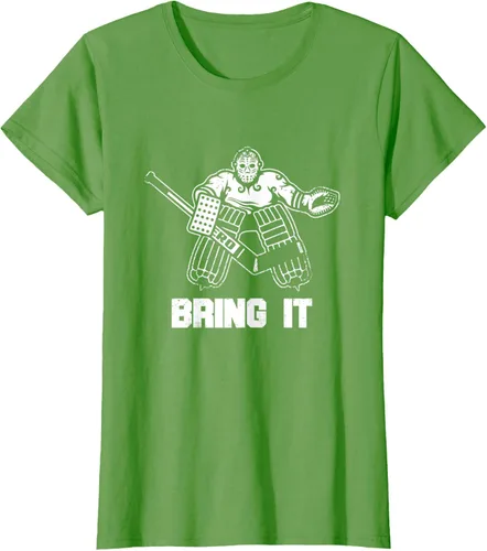 Vista 51 de Divertida camiseta gráfica de ropa de portero de hockey sobre hielo, Negro, S