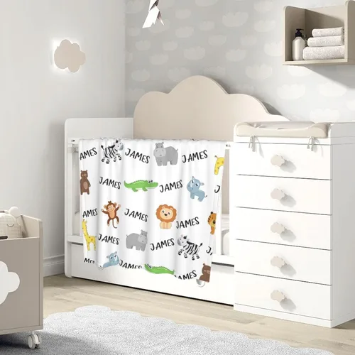 Vista 2 de Mantas de bebé personalizadas con nombre para niños, manta personalizada con nombre para bebés, recién nacidos y niños