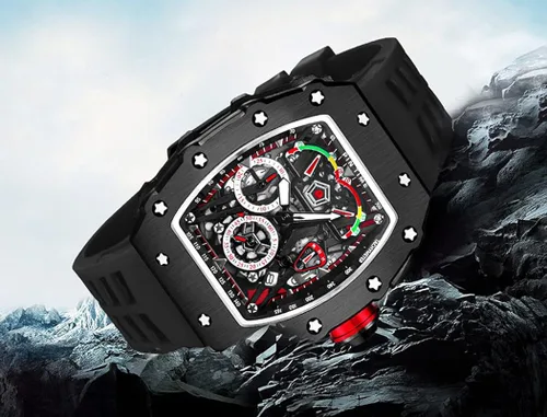 Vista 5 de Tonneau - Relojes de vestir punk, únicos, para hombre, impermeables, analógicos, deportes, trabajo, hombre, reloj de pulsera luminosa de silicona, L