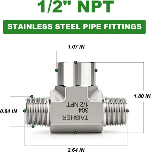 Vista 2 de TAISHER 1 pieza de forja de accesorios de tubería de acero inoxidable 304, 1/2 "NPT macho x 1/2 "NPT hembra x 1/2" NPT accesorios de tubería macho