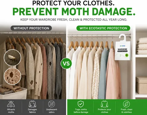 Vista 5 de Trampas para polillas de ropa, 6 unidades, plegables, control de complicaciones ecológico, tecnología de feromonas, bolas de naftalina de armario