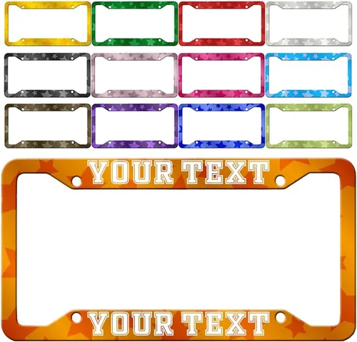 Vista 4 de Marco de matrícula con texto personalizado con patrón y color de tu elección, soporte personalizado para placa de matrícula, 2 agujeros, cubierta