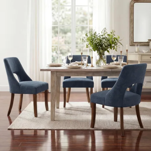 Vista 29 de UVV Juego de 2 sillas de comedor de madera, sillas de comedor modernas de mediados de siglo tapizadas en tela para cocina y comedor, silla de cena