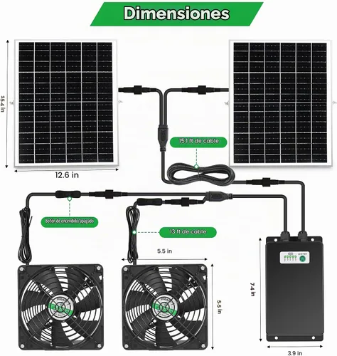 Vista 3 de blessny Kit de ventilador recargable solar de 5.5 pulgadas para aire