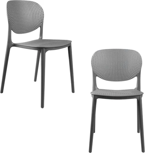 Vista 11 de CozyBlock - Silla de comedor apilable perforada de malla para interior y exterior, juego de 2 (Biege)